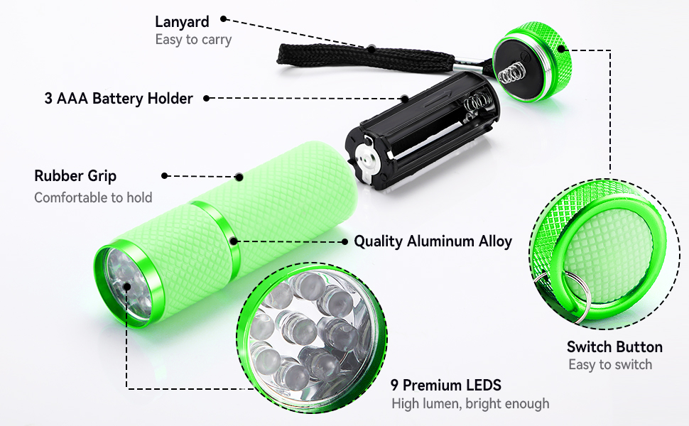 8 Pieces Glow in Dark Flashlights 9 LED Rubber Coated Flashlights with