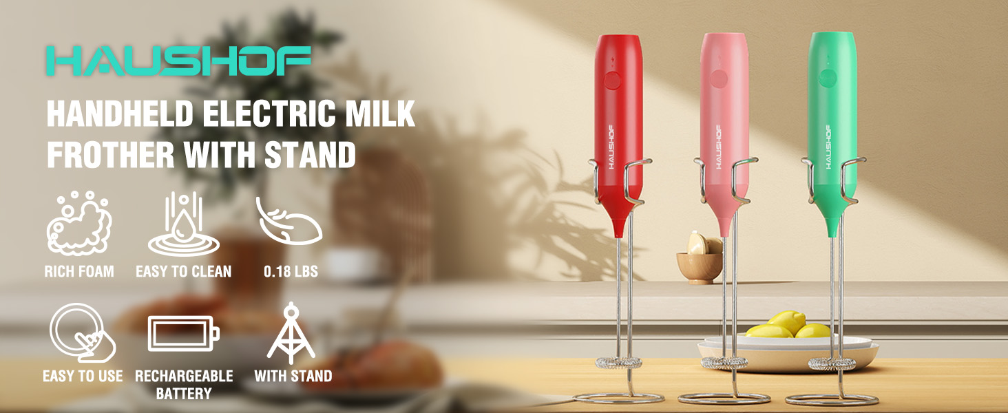 HAUSHOF Powerful Rechargeable Milk Frother Wand