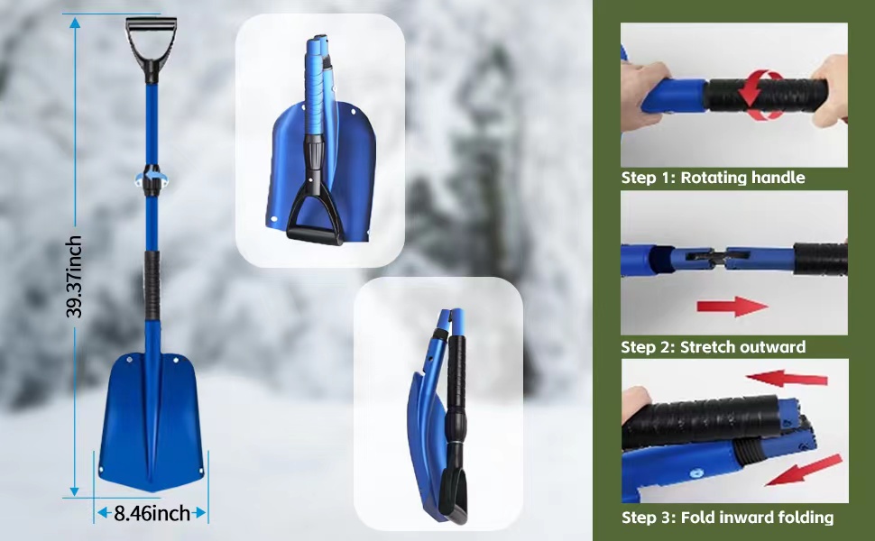40" Collapsible Snow Shovel for Car, Emergency Snow Shovel with Ergonomic DGrip