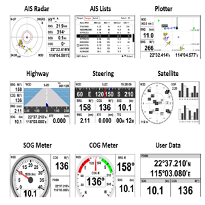 Collection of medical or scientific readouts showing various graphs, charts, and numerical data displays in black and white format.