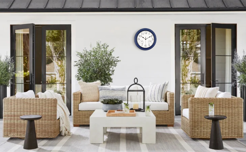 Mofine Outdoor Clocks for Patio Waterproof with Thermometer