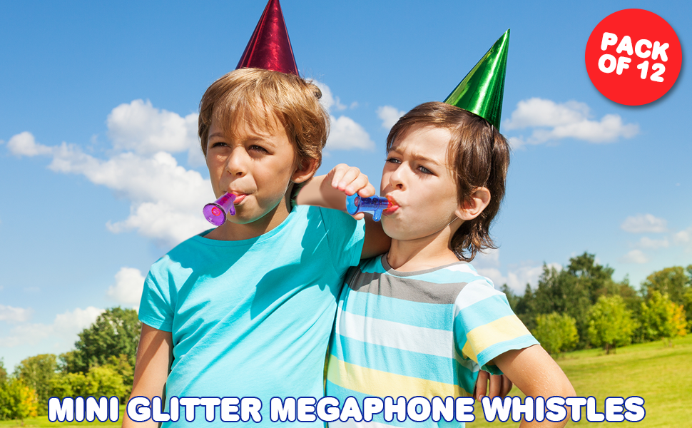 ArtCreativity Mini Glitter Megaphone Whistles, Set of 12