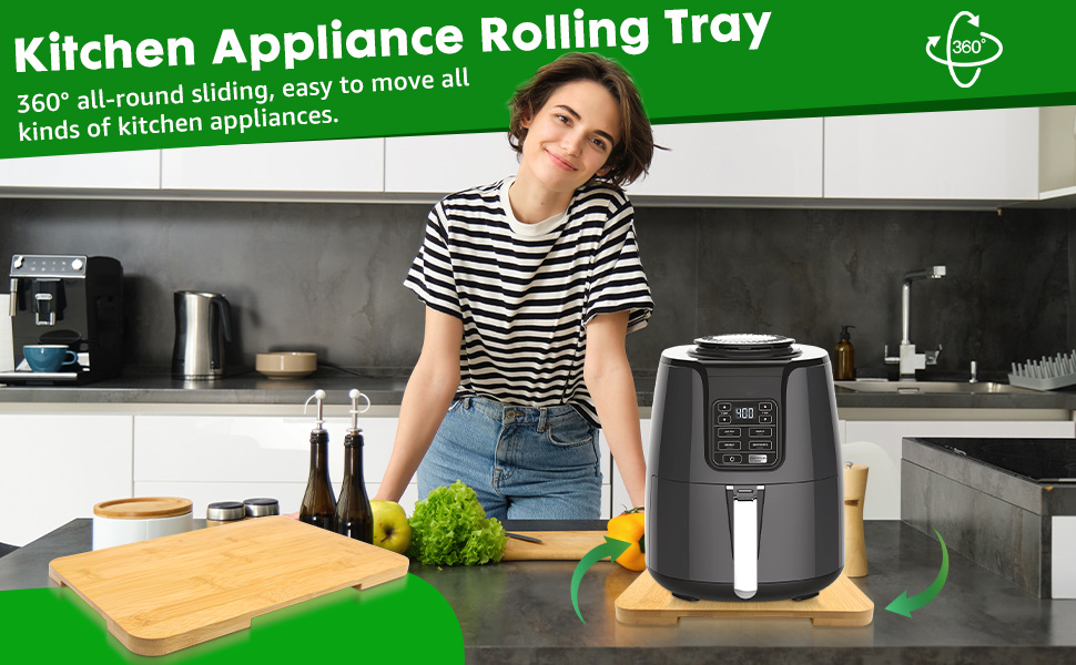 Bamboo Appliance Slider 360° Rolling Tray for Coffee Maker