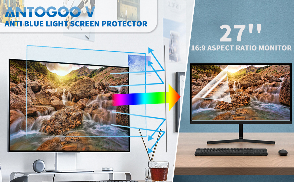 27 Inch Blue Light Screen Protector for Standard or Curved