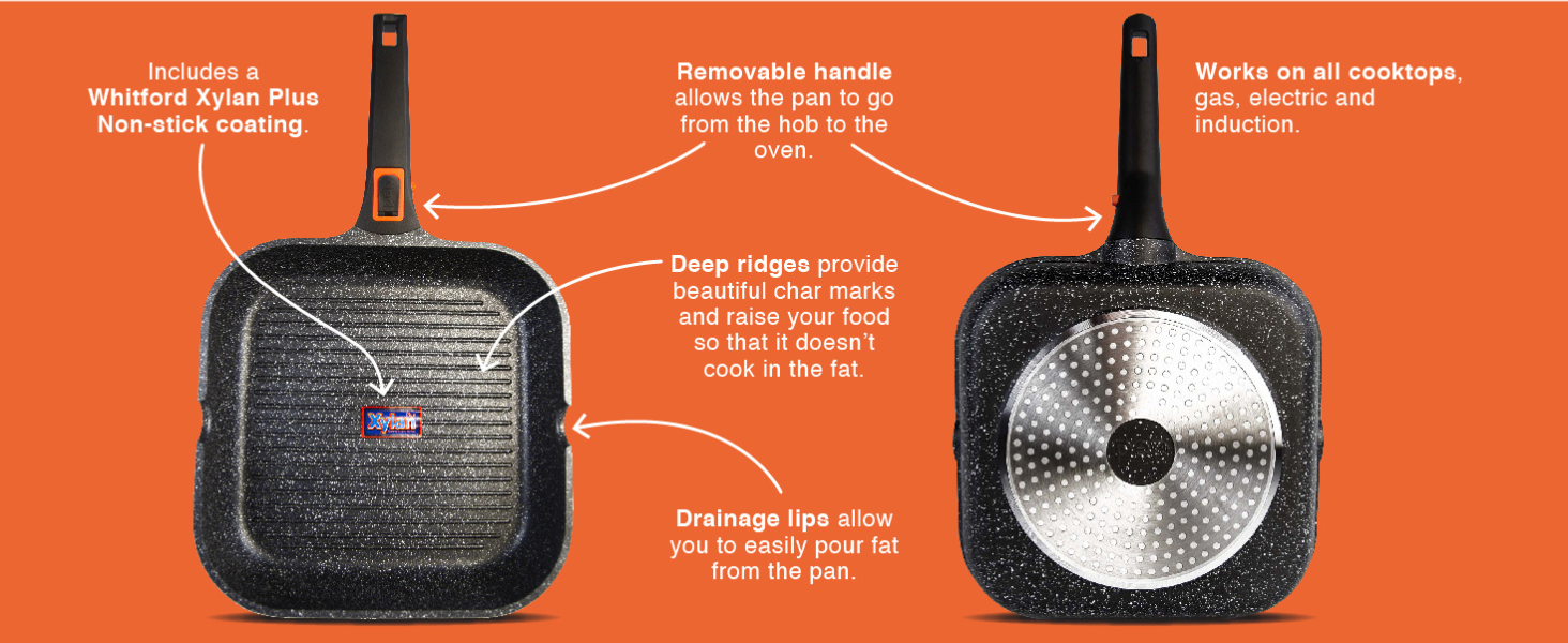 Pep Griddle Pan 29cm with Removable Handle NonStick Induction Gas and