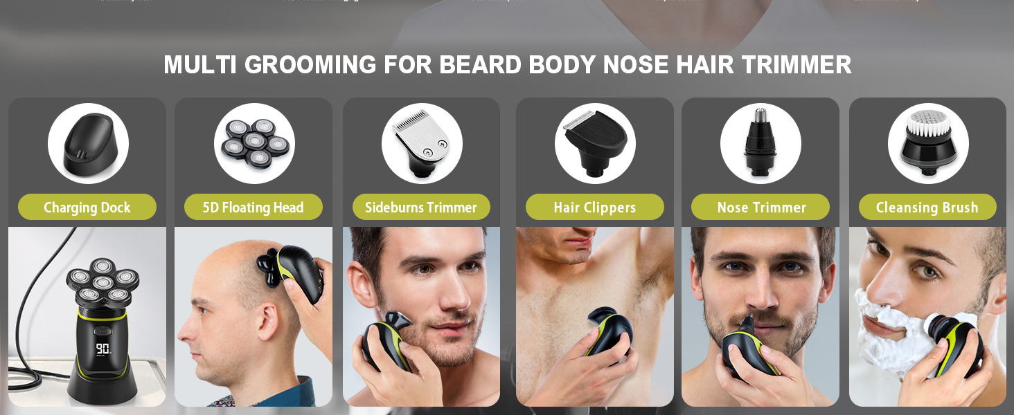 6D Head Shavers for Bald Men with 5 Replacement Head (5812 Charging Dock)