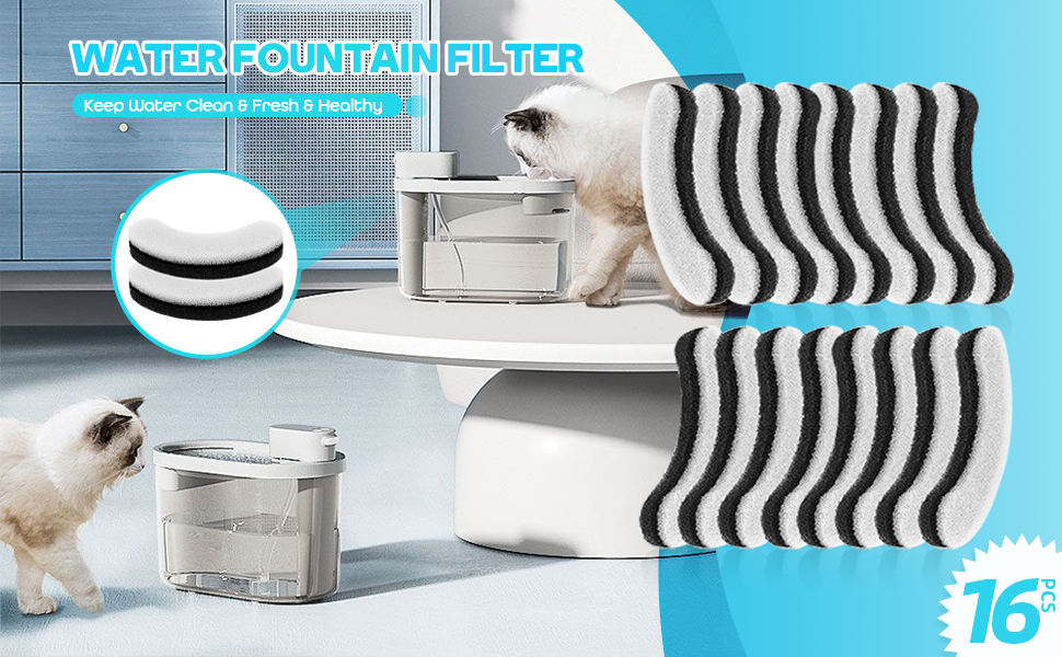 Rcybeo Cat Water Fountain Filter, 16 Pack Replacement