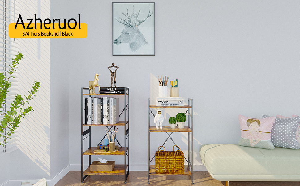 Azheruol Bookshelf Organizer,3 Tiers Rustic Brown Small