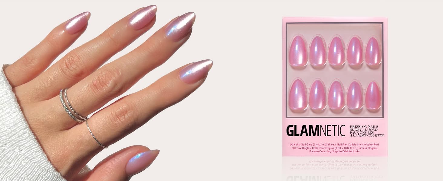 Glamnetic Press On Nails - Seaspell | Short Almond Pink Fake Nails