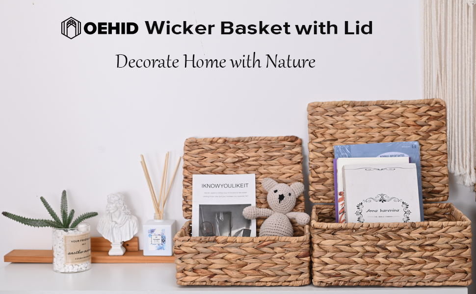 OEHID Wicker Storage Baskets with Lid, HandWoven