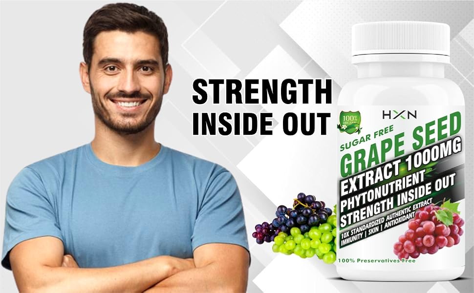 HXN Grape Seed Extract 1000mg (98 Polyphenols) Antioxidant Supplement