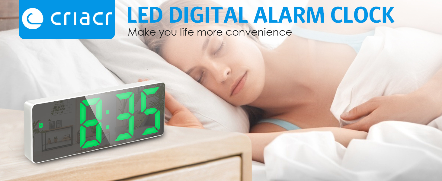 Criacr Digital Alarm Clock, Alarm Clocks Bedside with USB/Battery