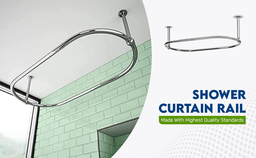 Zamuna Oval Shower Curtain Rail Rod For Bathroom, Traditional, Large