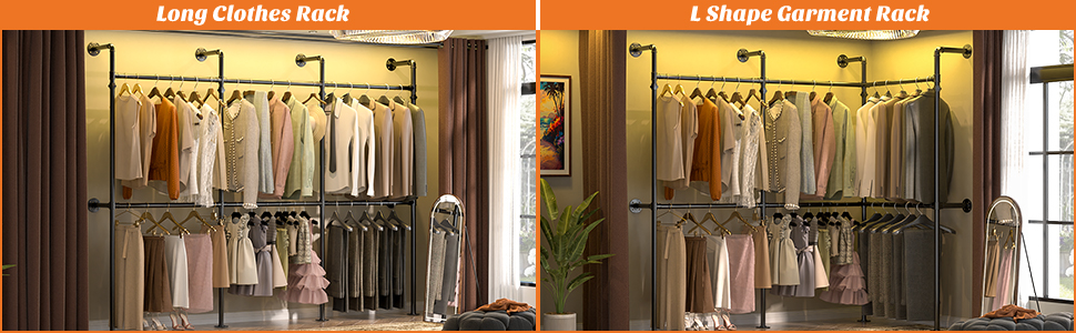 Pipe Clothing Rack Reversible Clothes Rack Garment Rack Closet Wardrobe Rack for Hanging Clothes