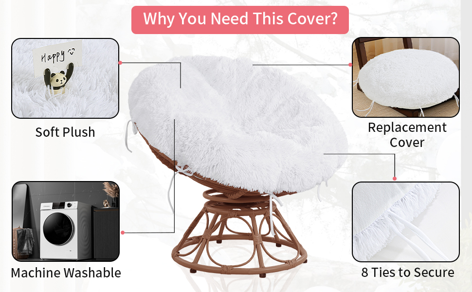 ROYALAY Faux Fur Cover for Papasan Cushion with Fluffy Plush,Shaggy Slipcover