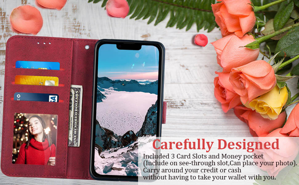 JanCalm for iPhone 13 Wallet Case,for iPhone 14 Wallet Case,[Wrist Strap][Card