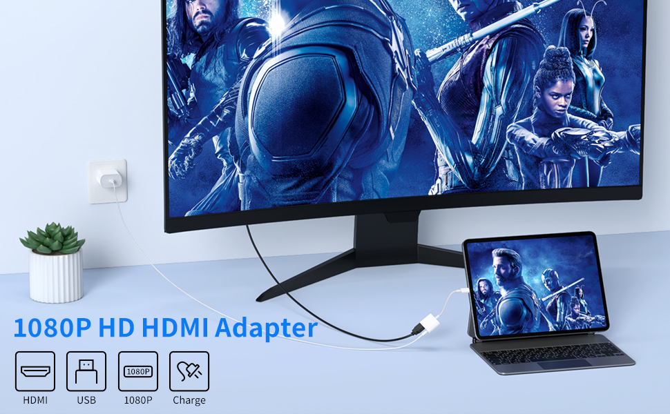 Lightning to HDMI Adapter,【Apple MFi Certified】1080P HDMI Cable Adapter