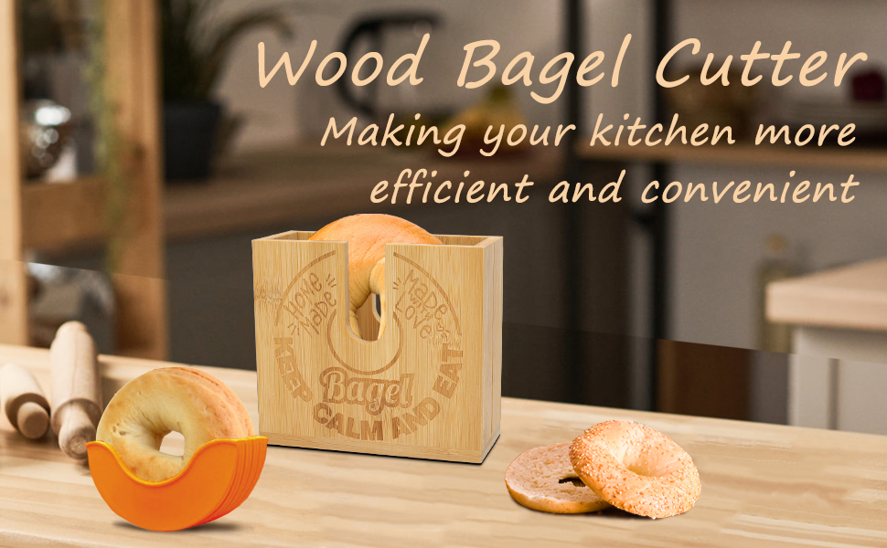 FunisFun Wood Bagel Cutter Slicer for Small and Large