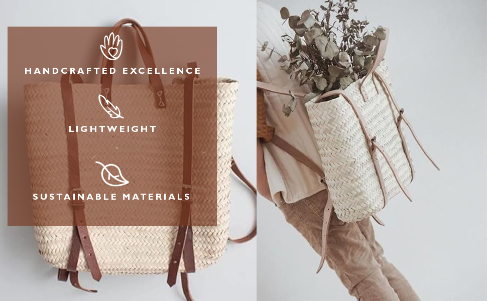 Amazon.com: French basket with leather strap, Straw backpack
