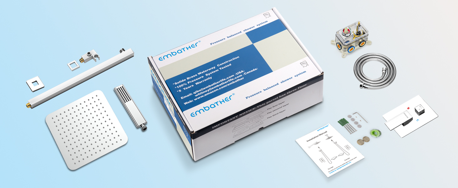 EMBATHER Shower Faucet with Valve Set, Shower System kit with 10 Inch Wall Mounted Shower Head