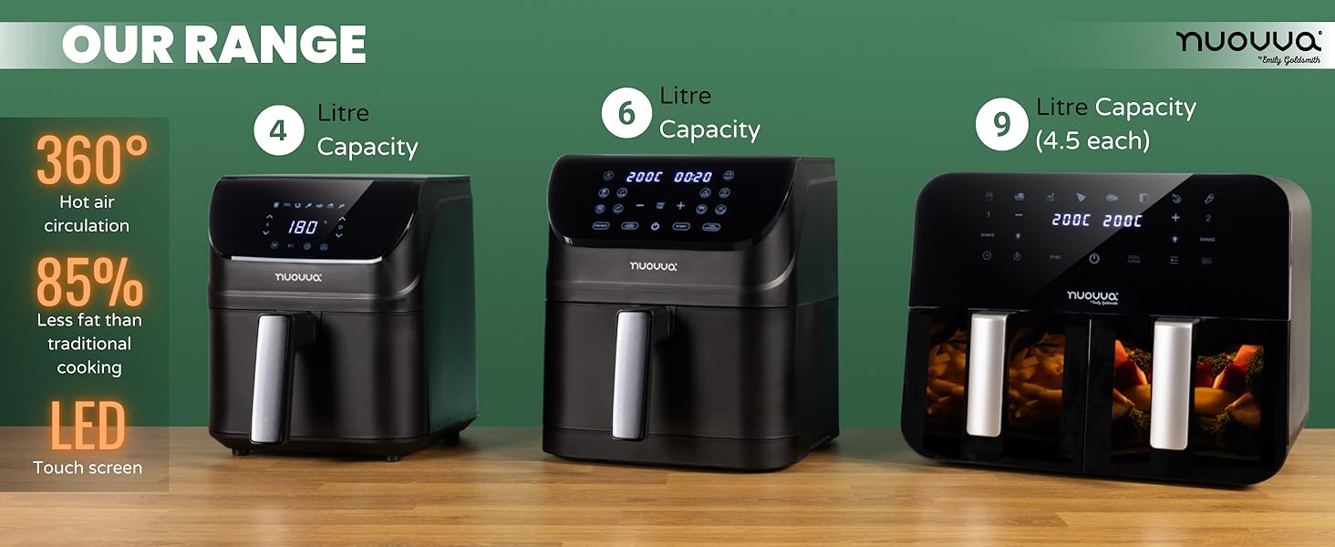 Kitchen Air Fryer Oven – Energy Saving Dual Compartment Air Fryer – 12 Cooking Presets For Convenient Operation – Oil Free Healthy Cooking – Touch Screen Display – 9L, 2400W – by Nuovva 15 air fryers