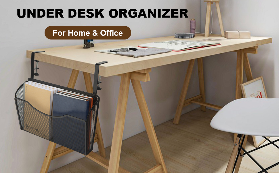 AKBFOX Under Desk Hanging Organizer ClampOn, Mesh Metal