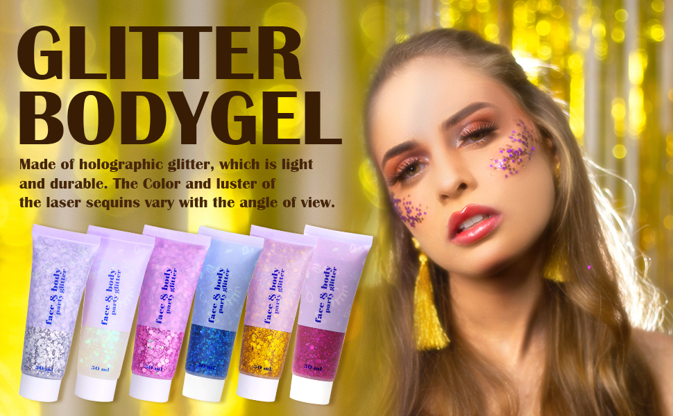 Prreal Body Glitter gel 50g, Mermaid Sequins Chunky Glitter Liquid Gel