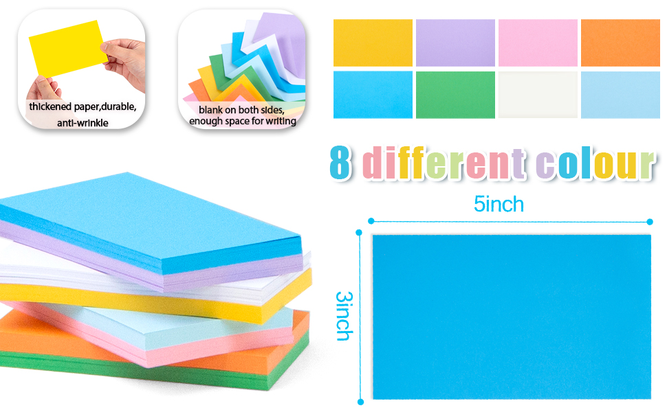 HEYPLACE 300PCS Colored Index Cards, 3x5 Unruled Notecards
