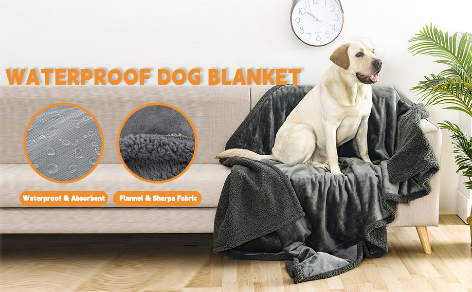 KALINCO Waterproof Pet Blanket, Liquid Proof Dog Blanket for Bed Couch Sofa, Soft Reversible