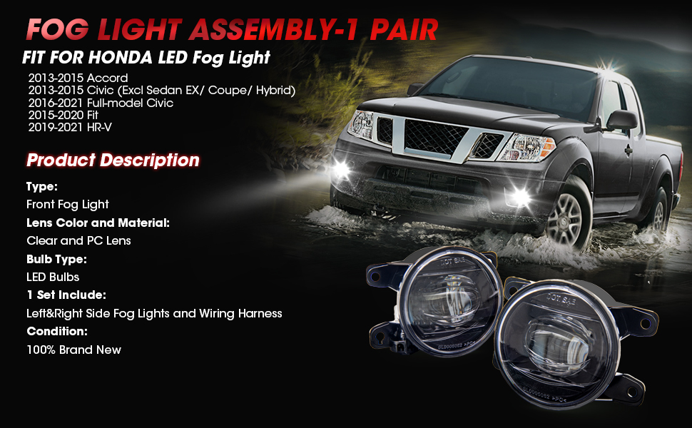 LED Fog Light Compatible With Civic 2013-2021 /Fit 2015-2020/HR-V 2019-2020/Accord 2013-2015