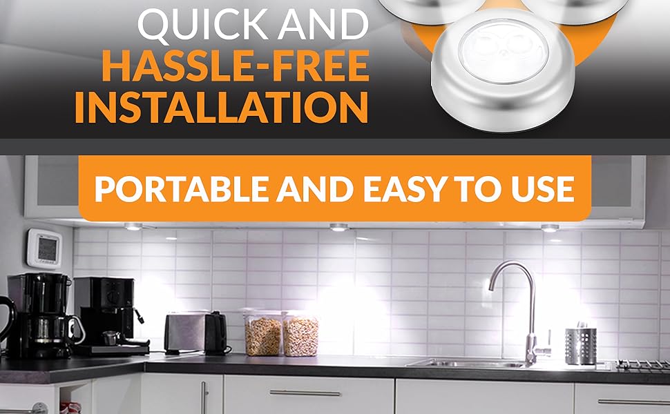 6pk Push LED Lights Battery Powered Small Stick on Led Lights Under