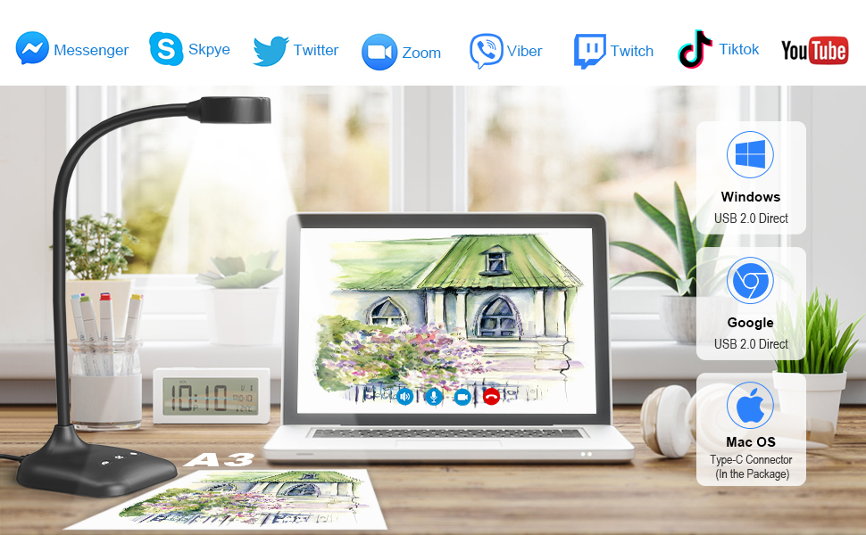 Kitchbai Visualiser, USB Document Camera for Teaching, PC Camera for