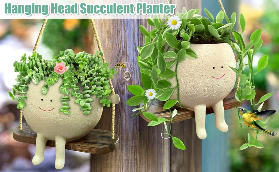 Swing Face Planter Pot, Hanging Head Succulent Planters, Flower Pot
