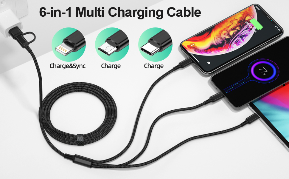 6 in 1 Multi Charging Cable 2Pack 4ft Multi USB Universal Phone