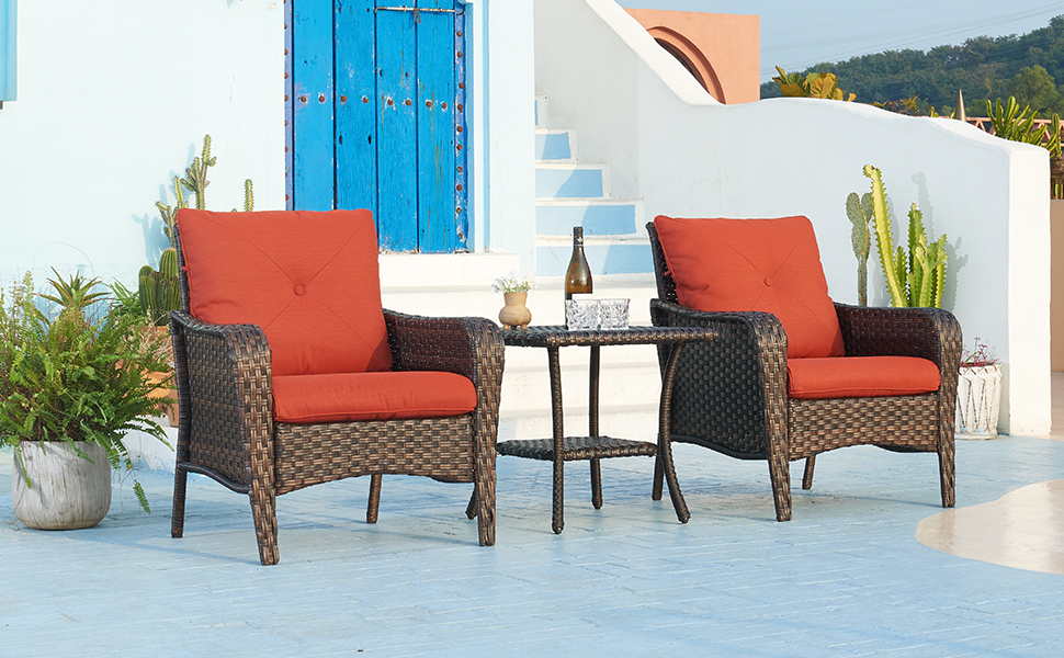 Rilyson Patio Bistro Set Wicker Chairs Outdoor Rattan