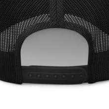 black mesh back of embroidered trucker hat with snap one size fits all
