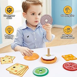 SEB BURGER クッキングトイ Amazon.com: Kizh Wooden Burger Sorting Stacking Toy for