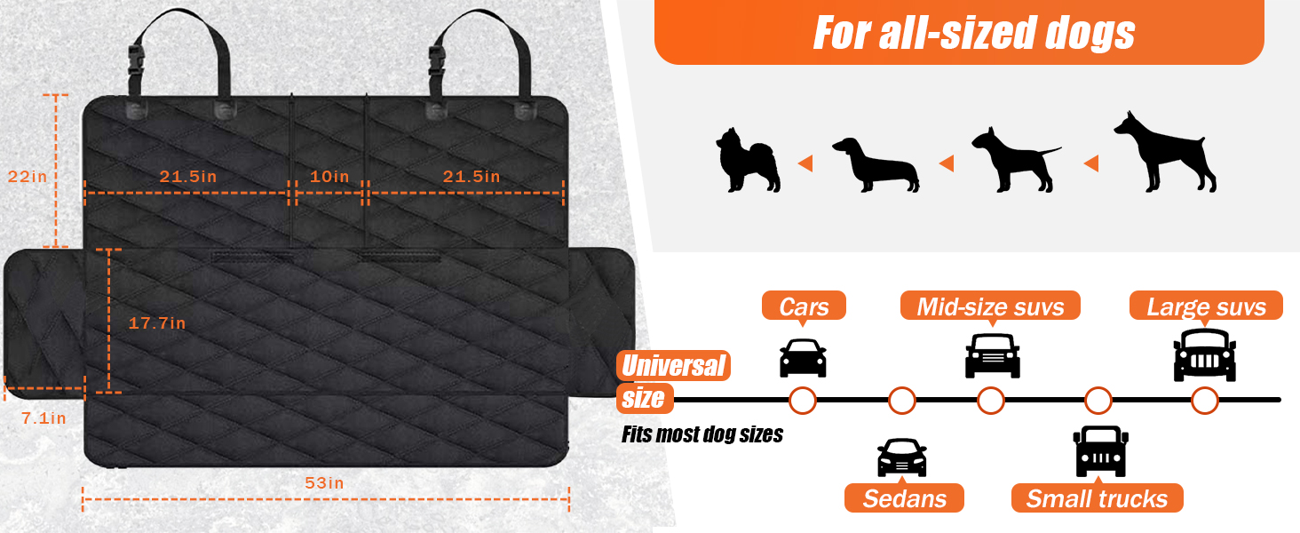 Dog Car Seat Cover for Back Seat, Waterproof Rear Seat Protector, Non-Slip Interior Bench Cover 