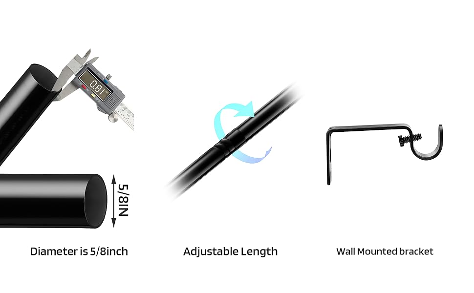 Standard Decorative Window Curtain Rods 30 to 116 Inch,5/8 Inch Diameter Small