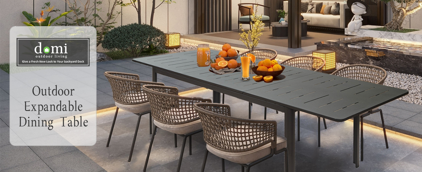 Domi Patio Dining Expandable Table, Metal Aluminum Outdoor