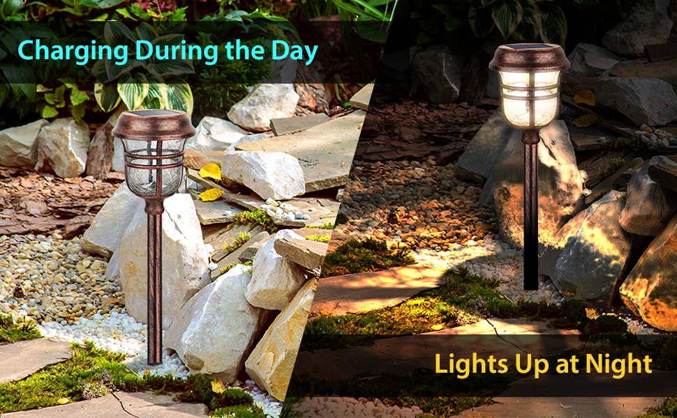 XMCOSY+ Solar Pathway Lights, 6 Pack Solar Outdoor Lights, RGB Changing