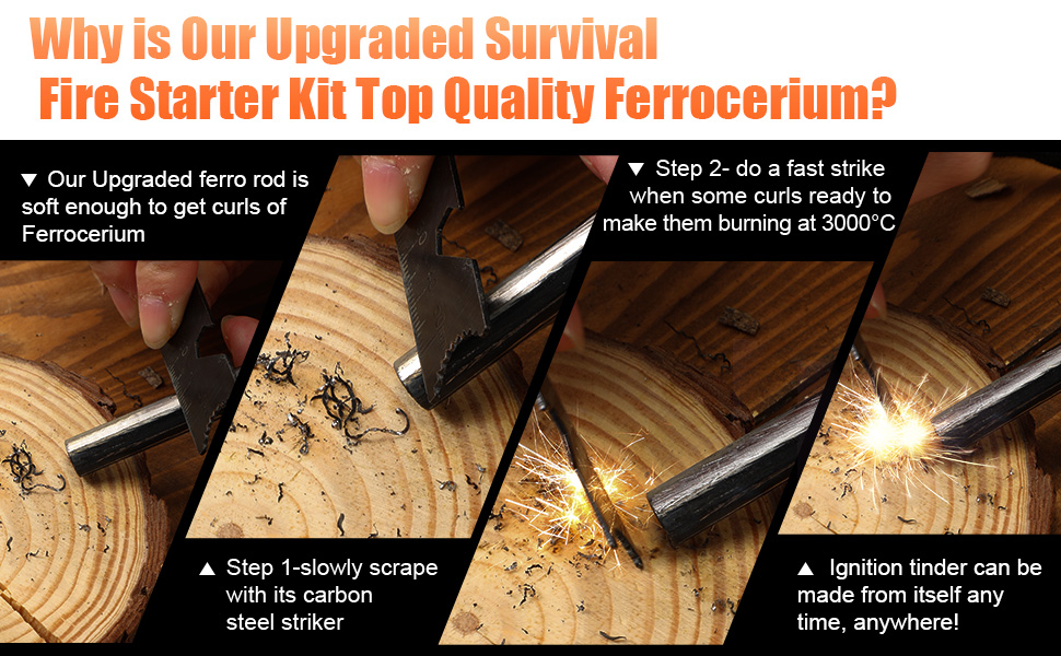 4Pack Fire Starter Survival Tool 6in1 Flint & Steel