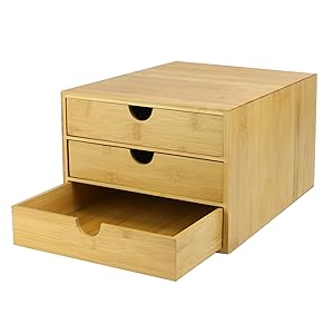 Bamboo Desktop 3 Drawer Organiser| M&W Slim Opening