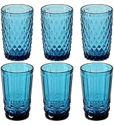 WHW Whole House Worlds Baroque Highball Tumbler Glasses, Set of 6, Translucent Blue, Weighted, 12...