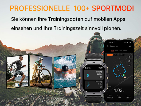 Fitness-Tracking-Smartwatch mit über 100 Sportmodi mit integrierter mobiler App zum Anzeigen von Trainingsdaten und zur Planung von Trainingseinheiten für verschiedene