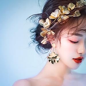 [DADGAD] ヘッドドレス ピアス セット ウェディング フラワー ヘアーアクセサリー 花嫁 ヘッドアクセ 花 髪飾り ブライダル 結婚式 成人式  卒業式 ビンテージ 和装 洋装 ゴールド