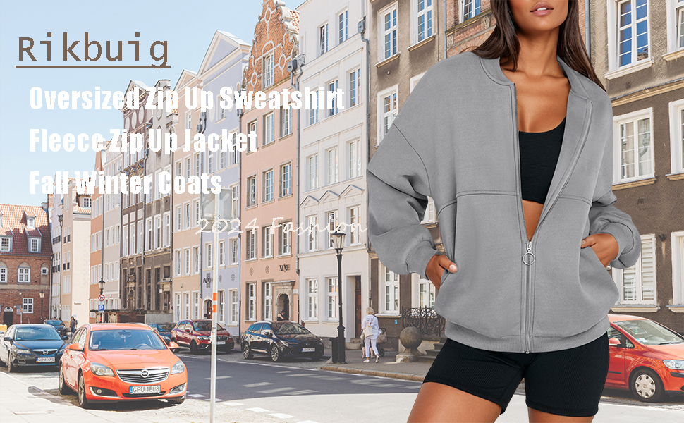 Amazon.com: Oversized Zip Up Sweatshirt Women No Hood Fleece