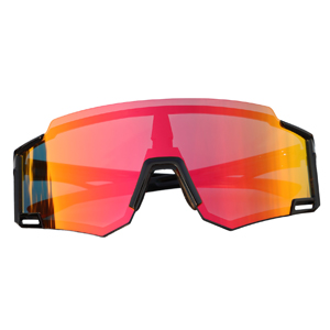Show a real shot of the front of this sunglasses with red lenses and black frame