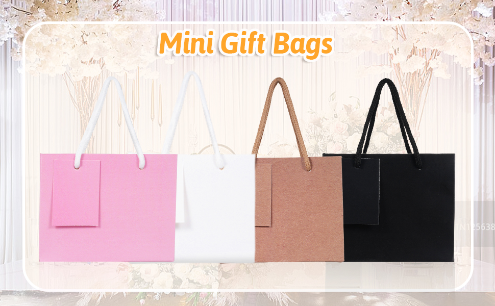 QIELSER 50 Pack Mini Gift Bags Bulk 4.7"x2.4"x4" Extra