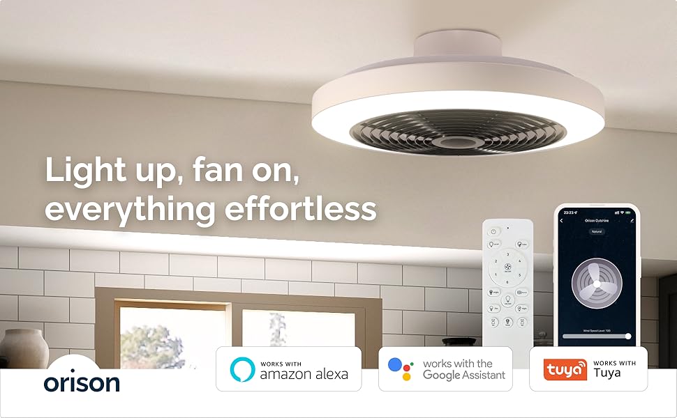 Orison Outshine Ceiling Fan with Lamps 19.7" with Alexa, Low Profile